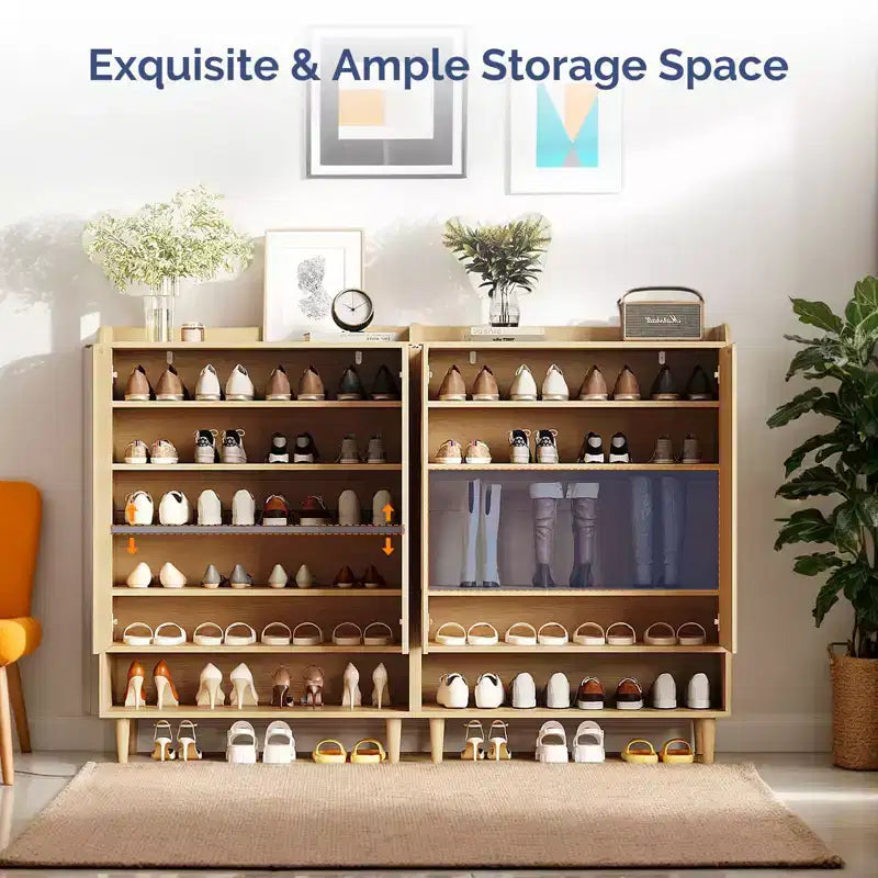 31.6" Slatted Shoe Cabinet with 2 Doors, 1 Shelf and Conical Legs