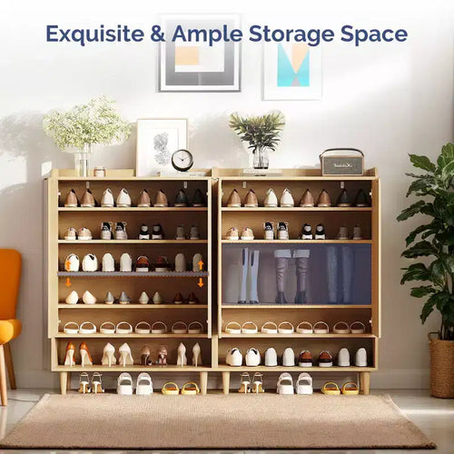 31.6" Slatted Shoe Cabinet with 2 Doors, 1 Shelf and Conical Legs