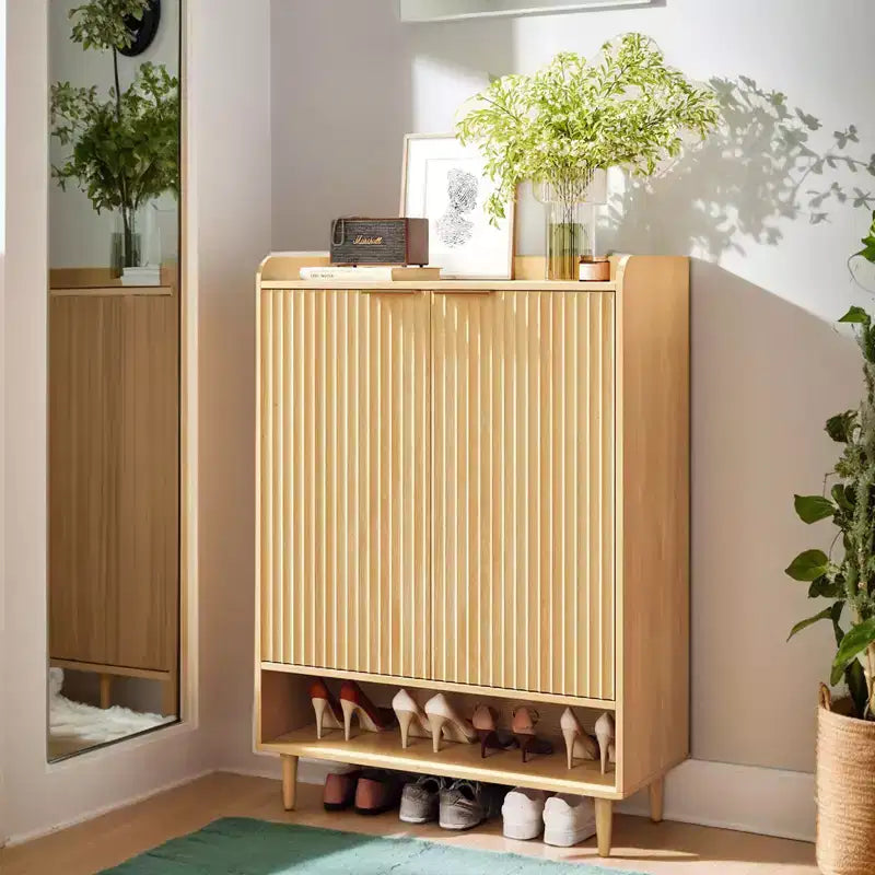 31.6" Slatted Shoe Cabinet with 2 Doors, 1 Shelf and Conical Legs