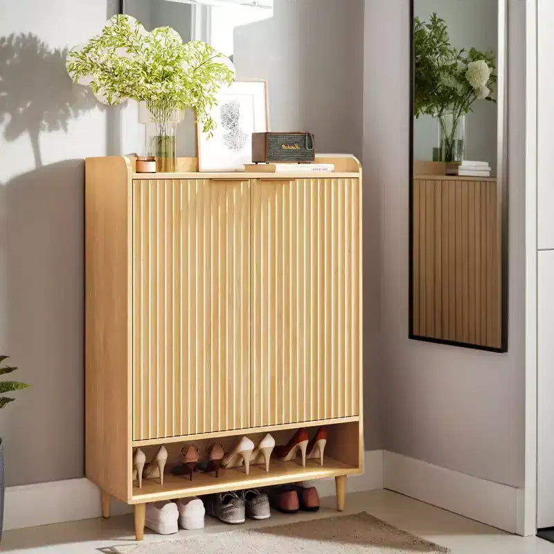 31.6" Slatted Shoe Cabinet with 2 Doors, 1 Shelf and Conical Legs