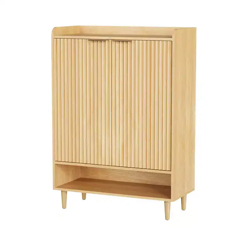 31.6" Slatted Shoe Cabinet with 2 Doors, 1 Shelf and Conical Legs