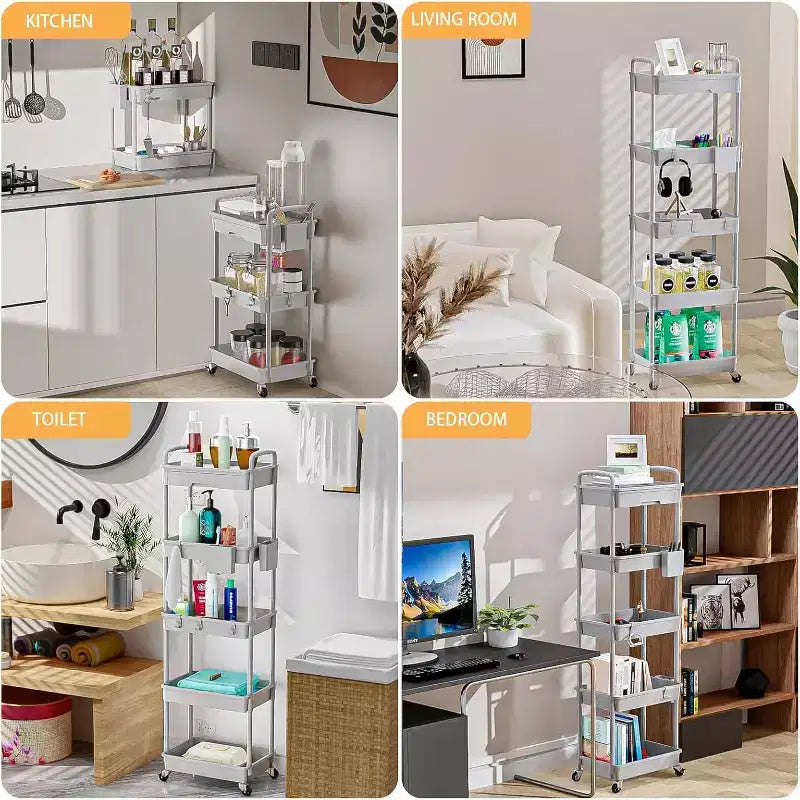 5 Tier Rolling Utility Cart with Drawer, Plastic Storage Organizer with Lockable Wheels