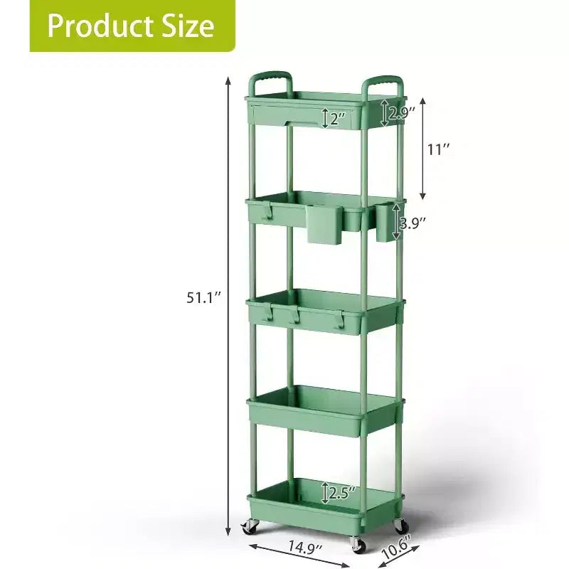 5 Tier Rolling Utility Cart with Drawer, Plastic Storage Organizer with Lockable Wheels