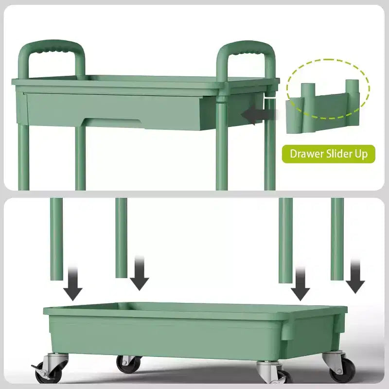 5 Tier Rolling Utility Cart with Drawer, Plastic Storage Organizer with Lockable Wheels