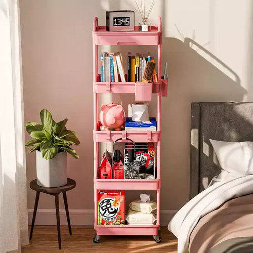 5 Tier Rolling Utility Cart with Drawer, Plastic Storage Organizer with Lockable Wheels