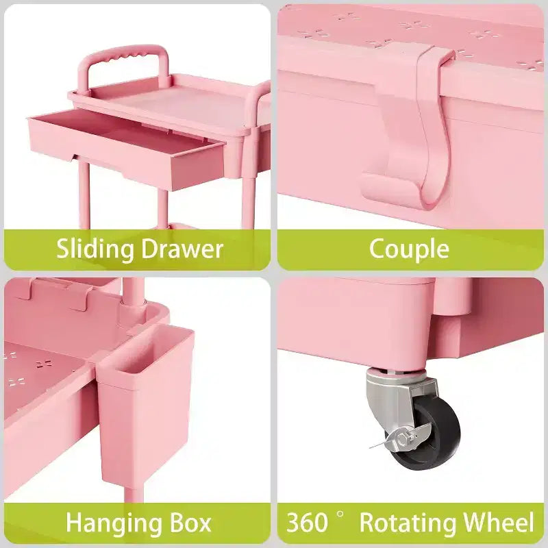 5 Tier Rolling Utility Cart with Drawer, Plastic Storage Organizer with Lockable Wheels
