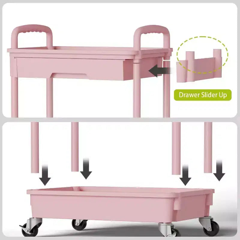 5 Tier Rolling Utility Cart with Drawer, Plastic Storage Organizer with Lockable Wheels