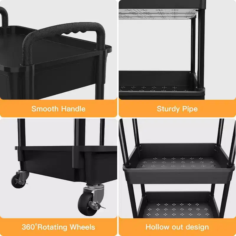 5 Tier Rolling Utility Cart with Drawer, Plastic Storage Organizer with Lockable Wheels