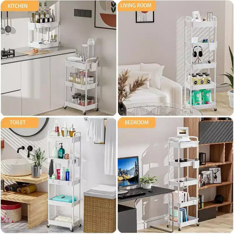 5 Tier Rolling Utility Cart with Drawer, Plastic Storage Organizer with Lockable Wheels
