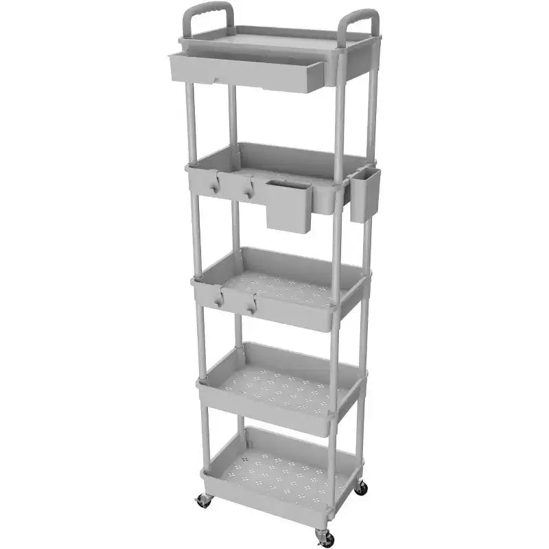 5 Tier Rolling Utility Cart with Drawer, Plastic Storage Organizer with Lockable Wheels