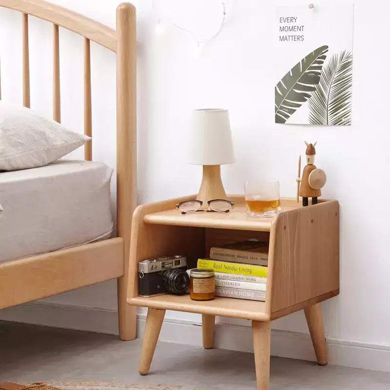 Natural Solid Wood Nightstand for Bedroom and Living Room