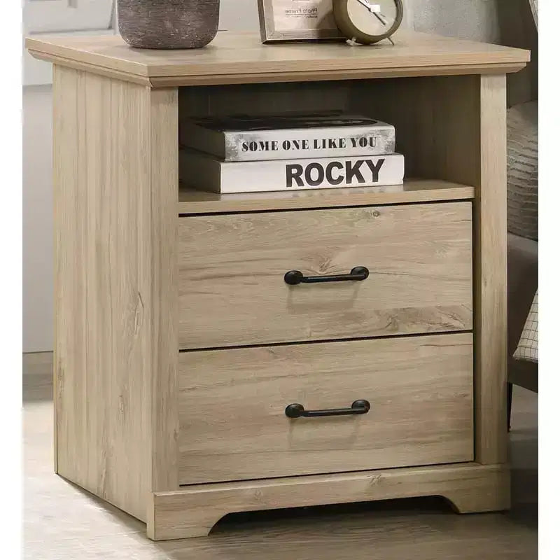 USB Charging 2 Drawer Nightstand for Bedroom and Living Room