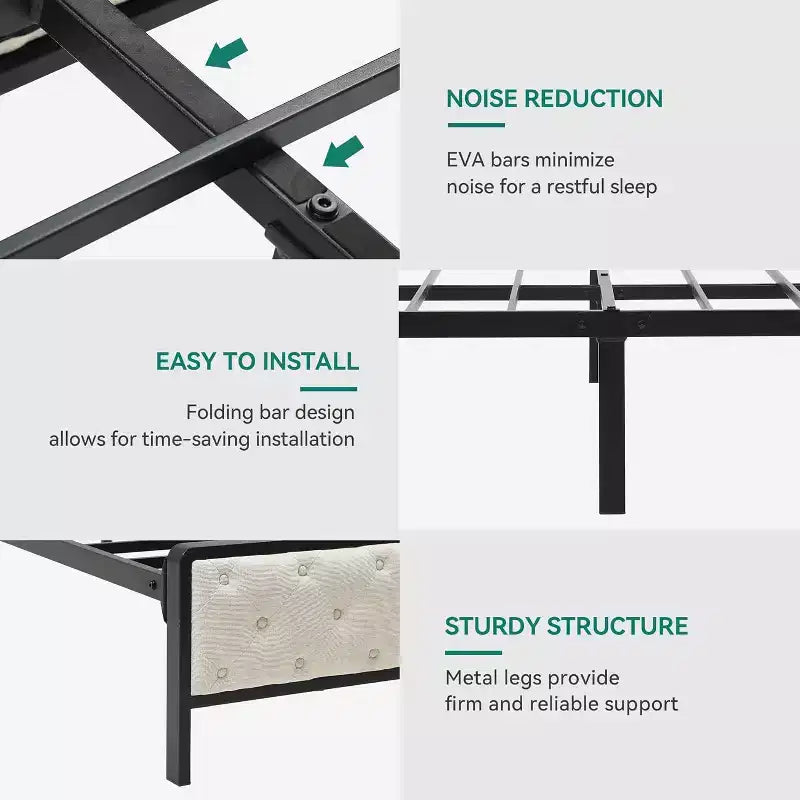 Modern Platform Bed Frame with Upholstered Storage Headboard and Footboard