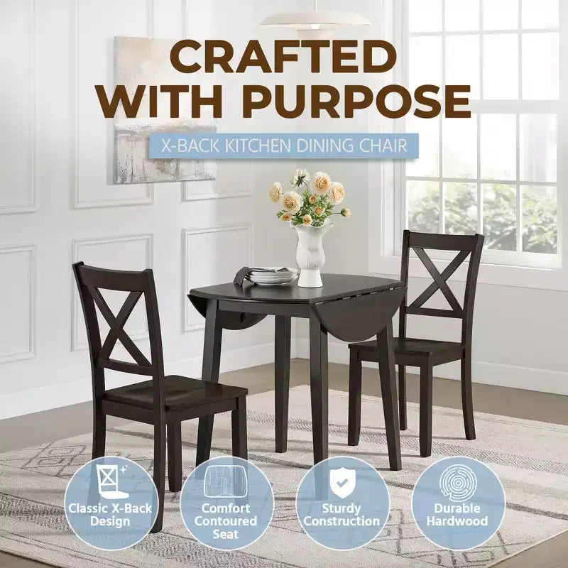 X-Back Farmhouse Wooden Kitchen Dining Chair in Dark Brown, Set of 4