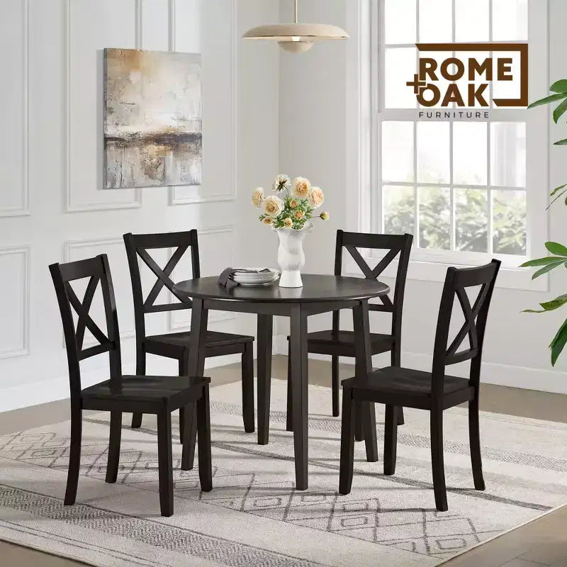 X-Back Farmhouse Wooden Kitchen Dining Chair in Dark Brown, Set of 4