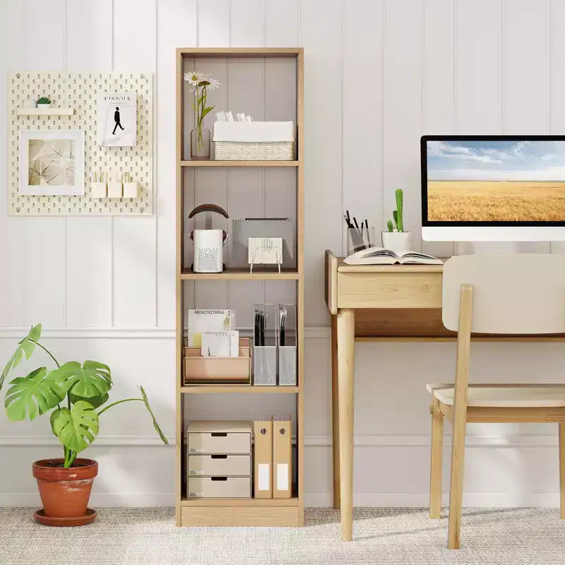 2PCS 5-Tier Corner Bookshelf, Storage Display Organizer with 4 Cubes