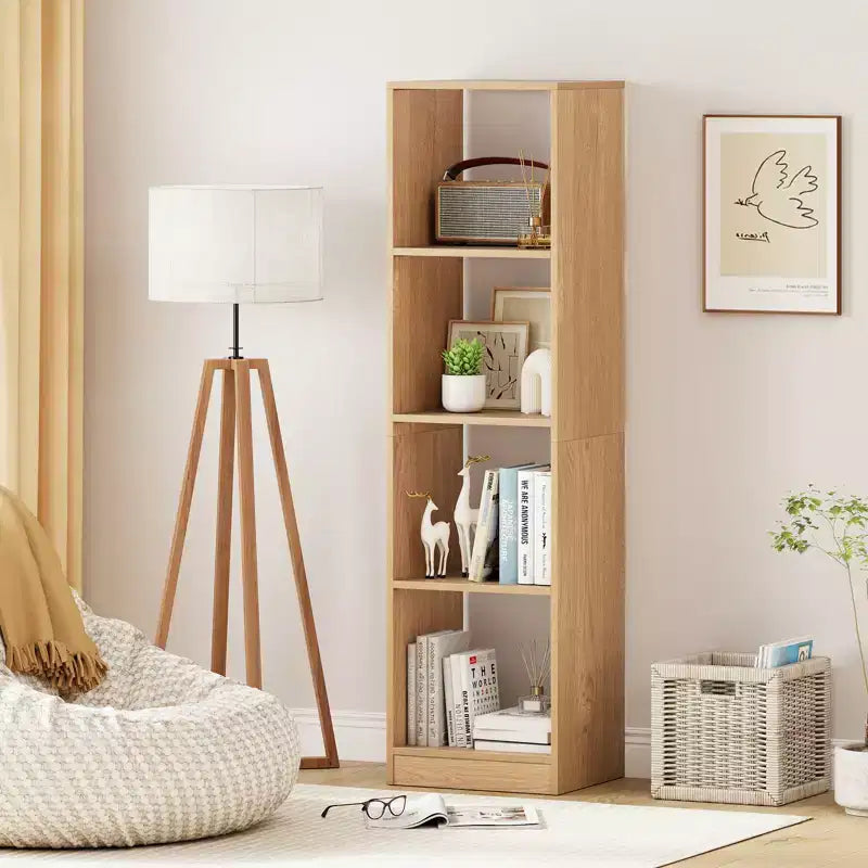 2PCS 5-Tier Corner Bookshelf, Storage Display Organizer with 4 Cubes