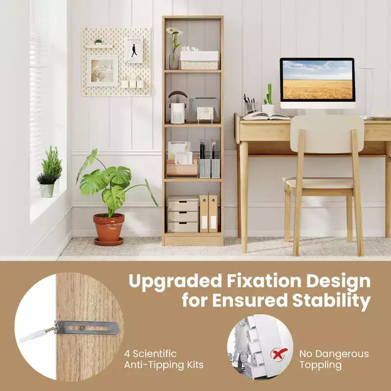 2PCS 5-Tier Corner Bookshelf, Storage Display Organizer with 4 Cubes
