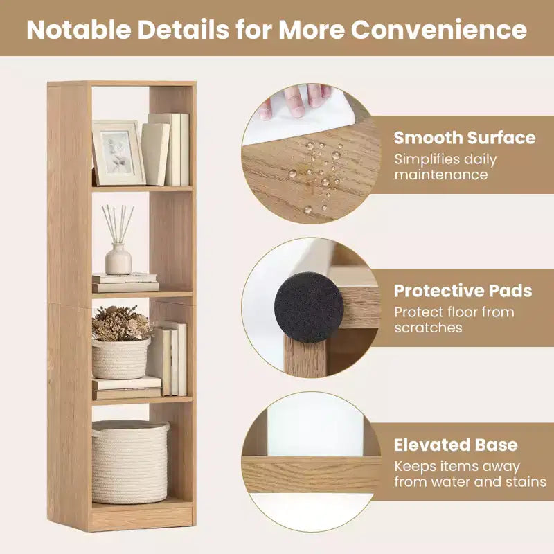 2PCS 5-Tier Corner Bookshelf, Storage Display Organizer with 4 Cubes