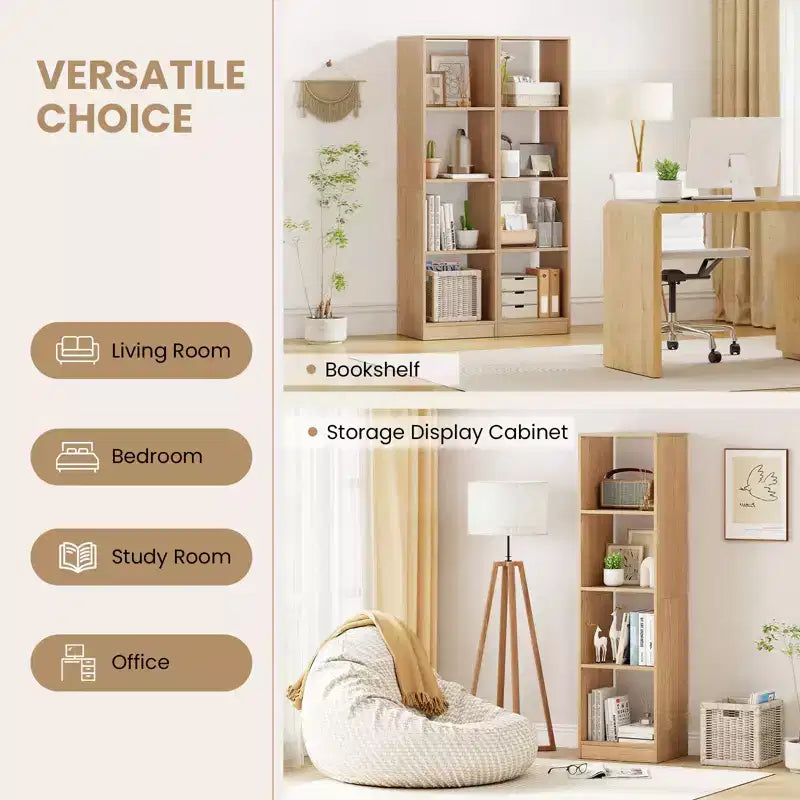 2PCS 5-Tier Corner Bookshelf, Storage Display Organizer with 4 Cubes