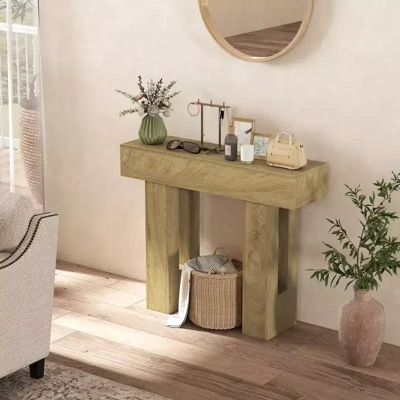 Narrow Farmhouse Console Table, Sofa Table for Living Room, Hallway, Entrance - Oak