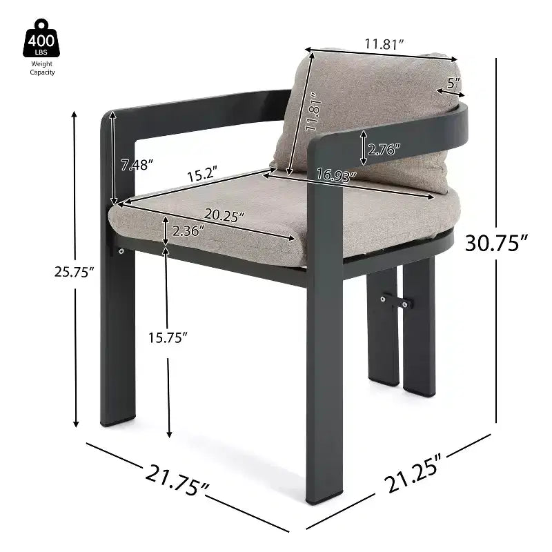 ModernLuxe 7-teiliges Esszimmer-Set für 6 Personen im Außenbereich, Gartenmöbel-Set mit Gartentisch und 6 Stühlen mit Auflagen und wetterbeständigem Gestell