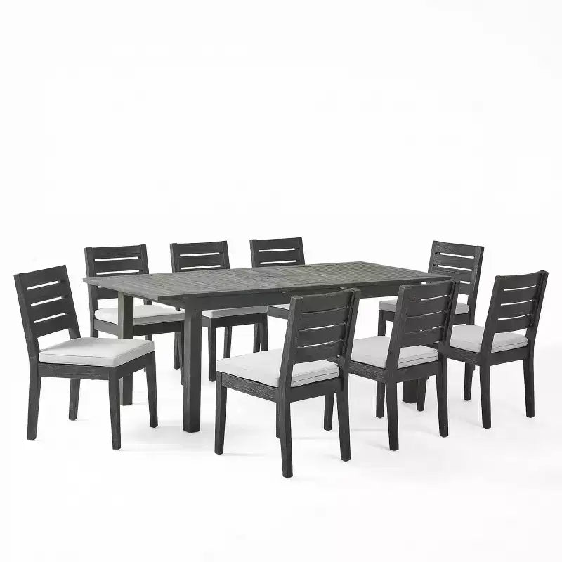 Conjunto de comedor moderno de acacia de 9 piezas Rani de Christopher Knight Home, con mesa de listones extensible y cojines