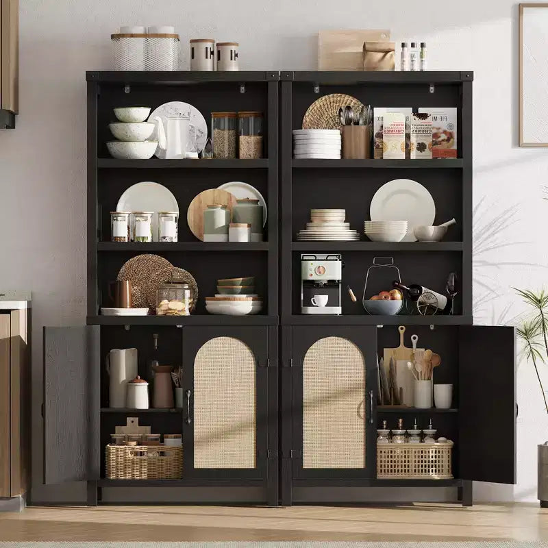 Farmhouse Bookshelves and Bookshelves with Door, 70 High Bookshelves with Three Levels of Open Storage, for Home, Office, Living Room, 2pcs, Black