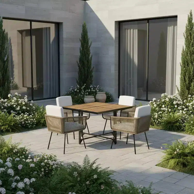 Gymax, 5-osainen ulkoruokailusetti, suorakulmainen akaasiapuupöytä ja pehmustetut tuolit takapihalle ja puutarhaan