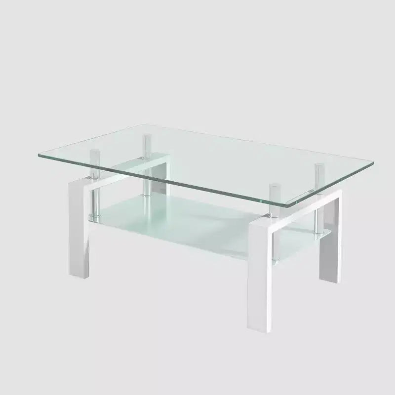 Tempered Clear Glass Coffee Table, 2-Layers Living Room Center Table