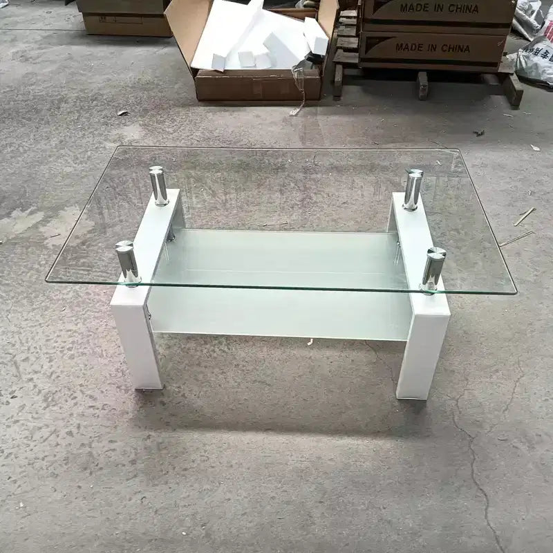 Tempered Clear Glass Coffee Table, 2-Layers Living Room Center Table