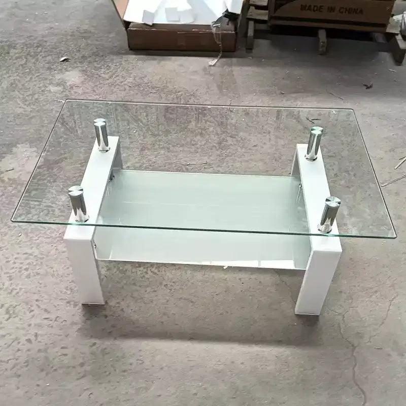 Tempered Clear Glass Coffee Table, 2-Layers Living Room Center Table