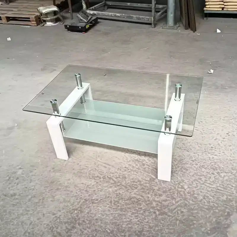 Tempered Clear Glass Coffee Table, 2-Layers Living Room Center Table