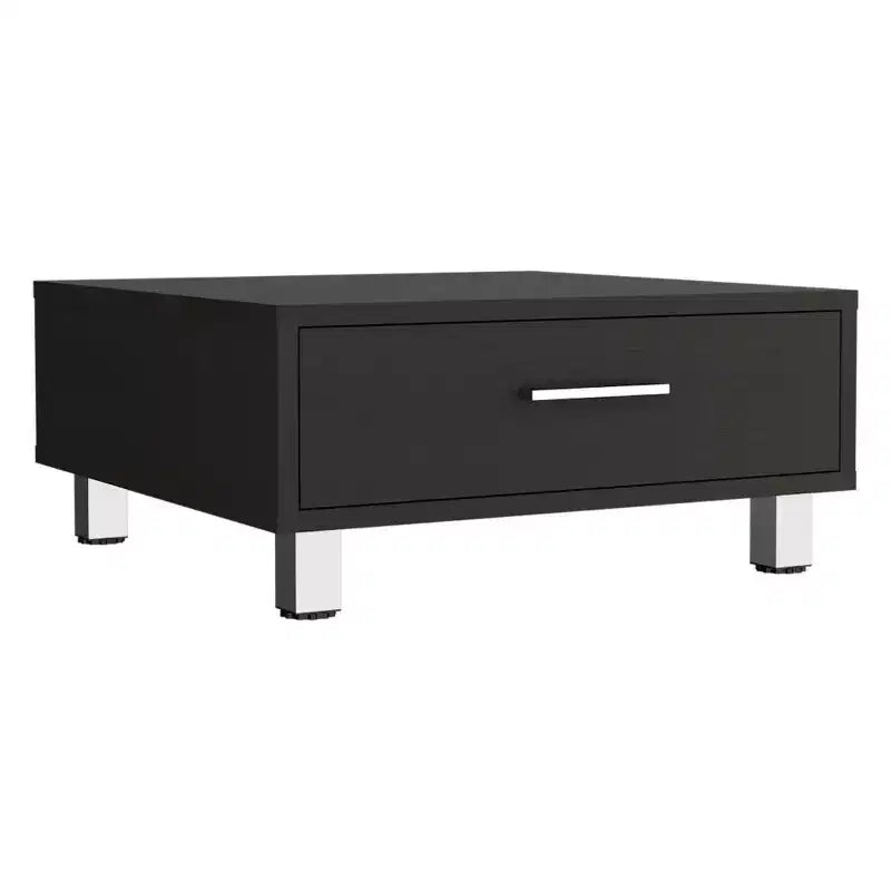 Square Coffee Table with Drawer, Four Legs - Black