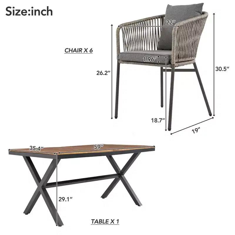 Polibi 7-teiliges Essset für die Terrasse mit Tischplatte aus Akazienholz