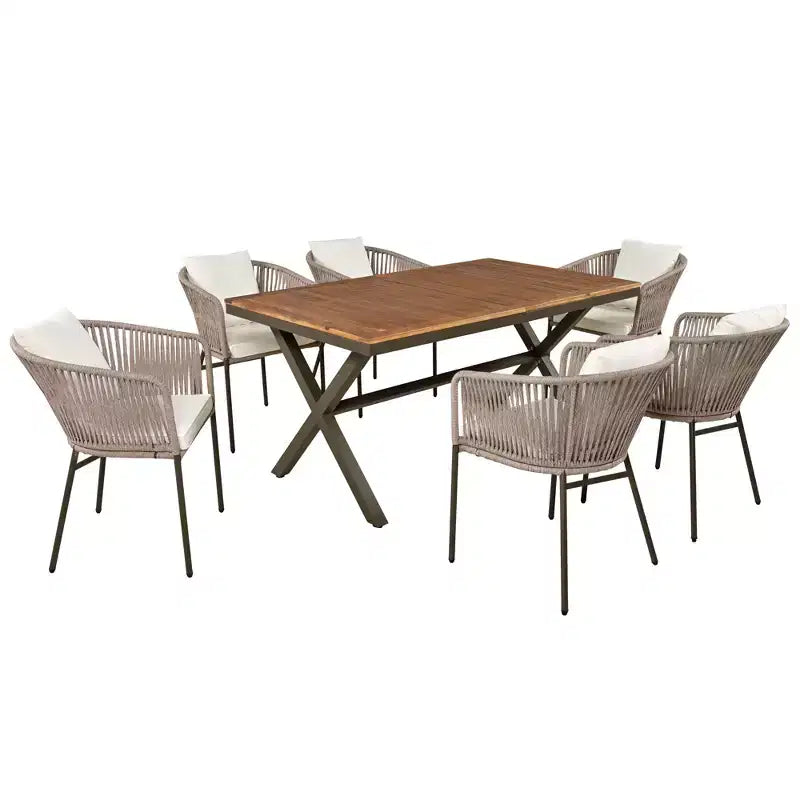 Polibi 7-teiliges Essset für die Terrasse mit Tischplatte aus Akazienholz