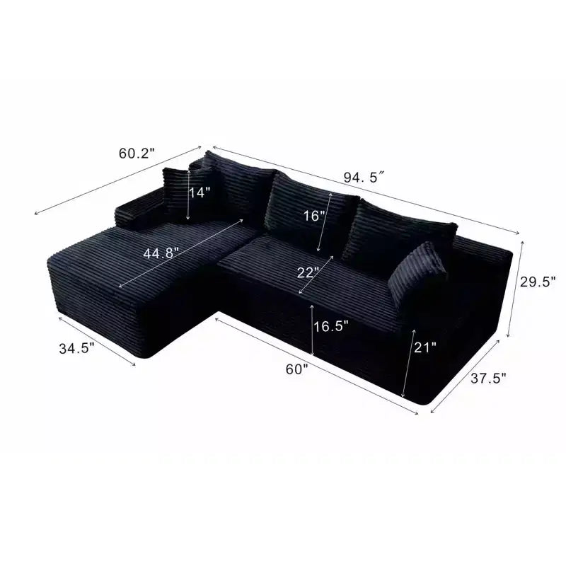 GDFStudio Faris Modern 95 2 Piece Sectional Upholstered Sofa with L-Shape Compressed Design