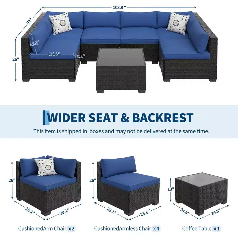 7-Piece Outdoor Wicker Sectional Sofa Set with Washable Cushions and Glass Coffee Table for Patio, Backyard & Poolside