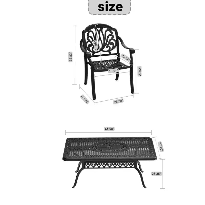 Conjunto de comedor para patio de 5 piezas con mesa rectangular de aluminio fundido para jardín, terraza, piscina y exteriores, con cojines
