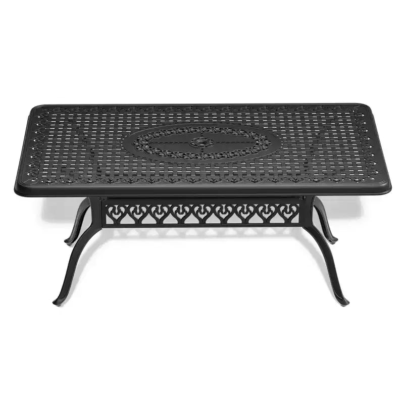Conjunto de comedor para patio de 5 piezas con mesa rectangular de aluminio fundido para jardín, terraza, piscina y exteriores, con cojines