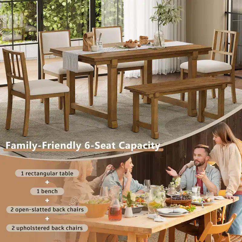 Set da pranzo rustico GDFStudio Dickey salvaspazio da 6 pezzi con struttura in legno massello