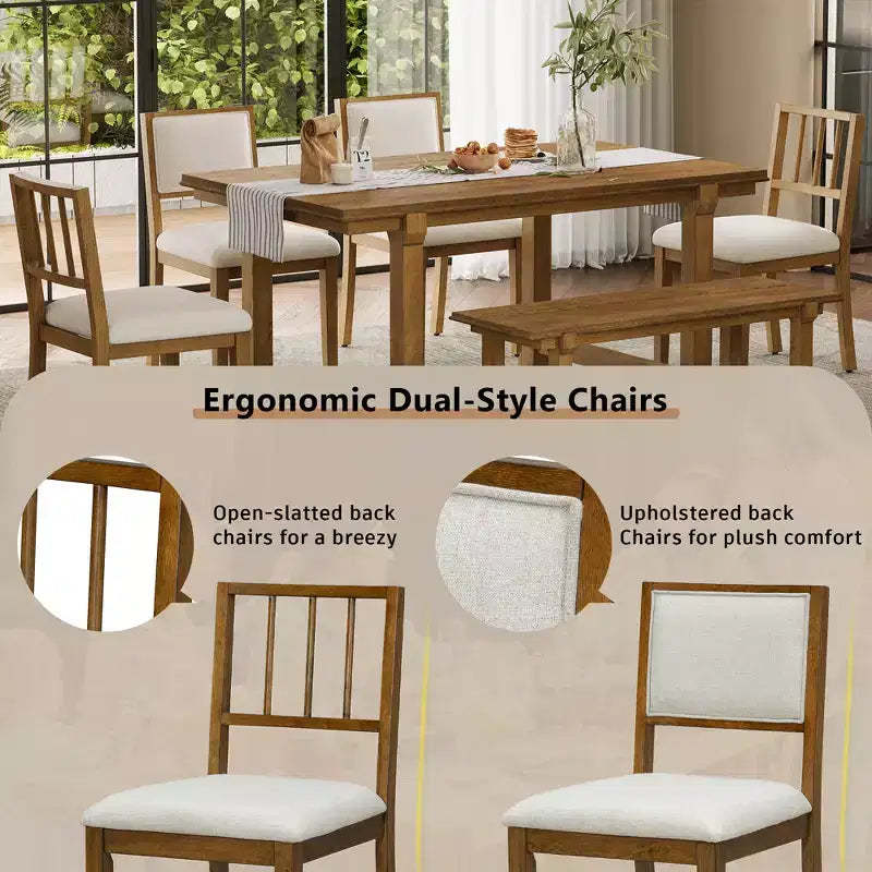 Set da pranzo rustico GDFStudio Dickey salvaspazio da 6 pezzi con struttura in legno massello