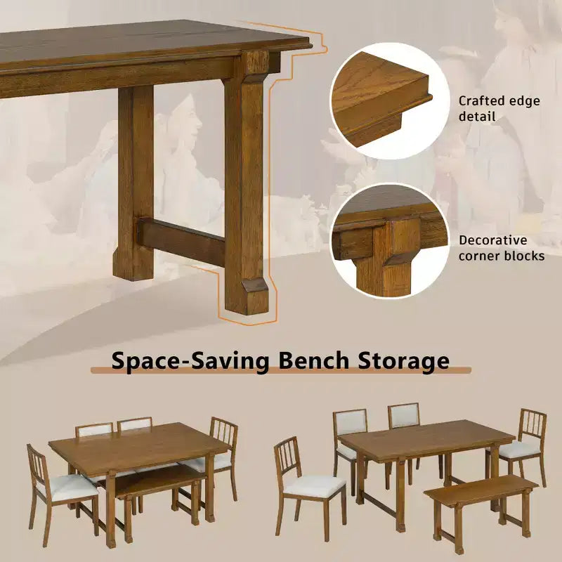 Set da pranzo rustico GDFStudio Dickey salvaspazio da 6 pezzi con struttura in legno massello