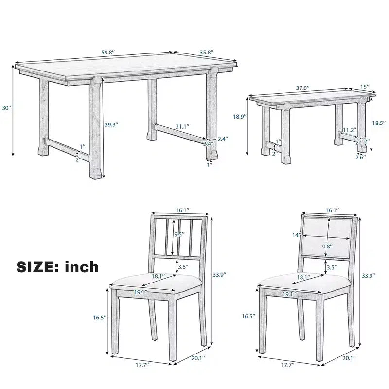 Set da pranzo rustico GDFStudio Dickey salvaspazio da 6 pezzi con struttura in legno massello