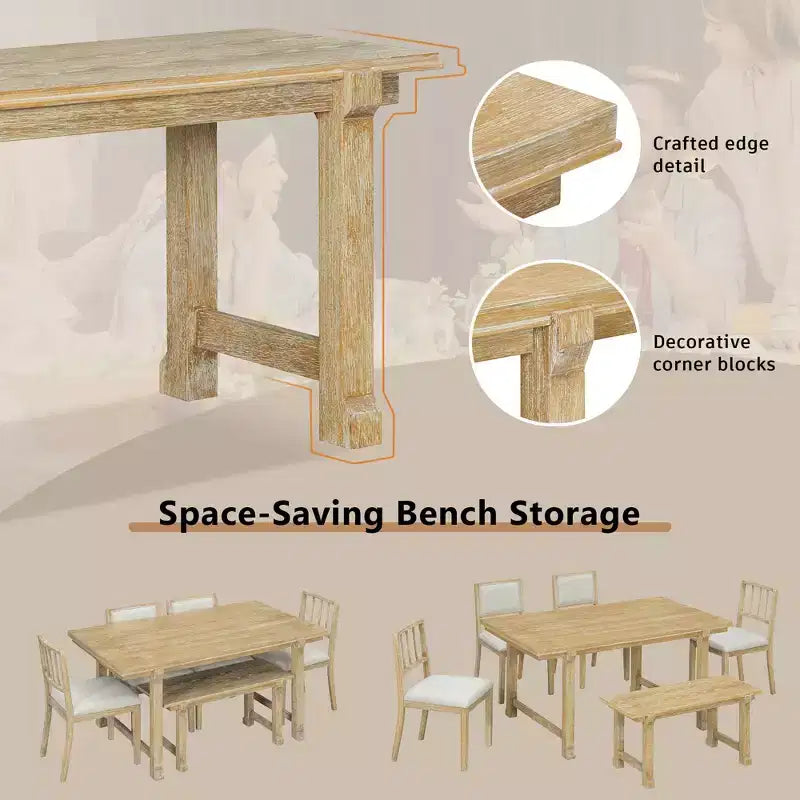 Set da pranzo rustico GDFStudio Dickey salvaspazio da 6 pezzi con struttura in legno massello
