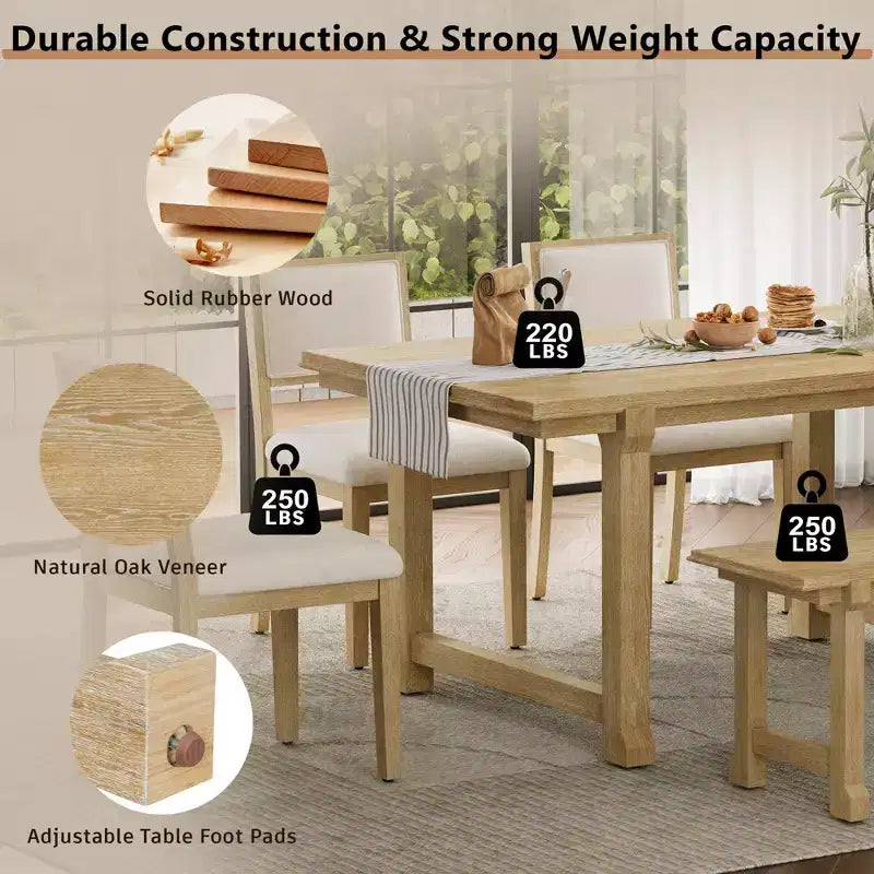 Set da pranzo rustico GDFStudio Dickey salvaspazio da 6 pezzi con struttura in legno massello