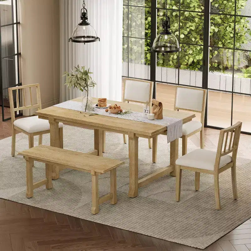 Set da pranzo rustico GDFStudio Dickey salvaspazio da 6 pezzi con struttura in legno massello