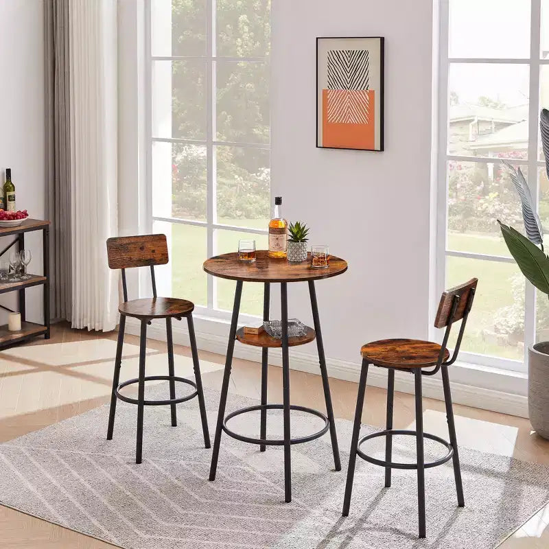 Rundes Barhocker-Set mit Ablagen, rustikale Barhocker mit Rückenlehne für Hausbar und Küche