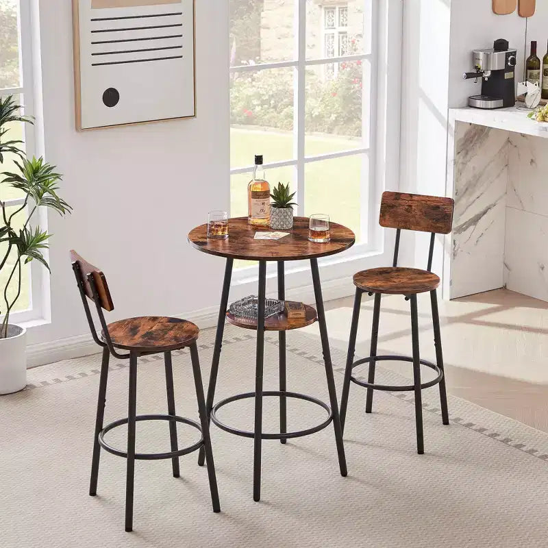 Rundes Barhocker-Set mit Ablagen, rustikale Barhocker mit Rückenlehne für Hausbar und Küche