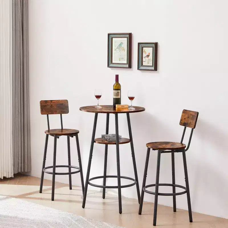 Rundes Barhocker-Set mit Ablagen, rustikale Barhocker mit Rückenlehne für Hausbar und Küche
